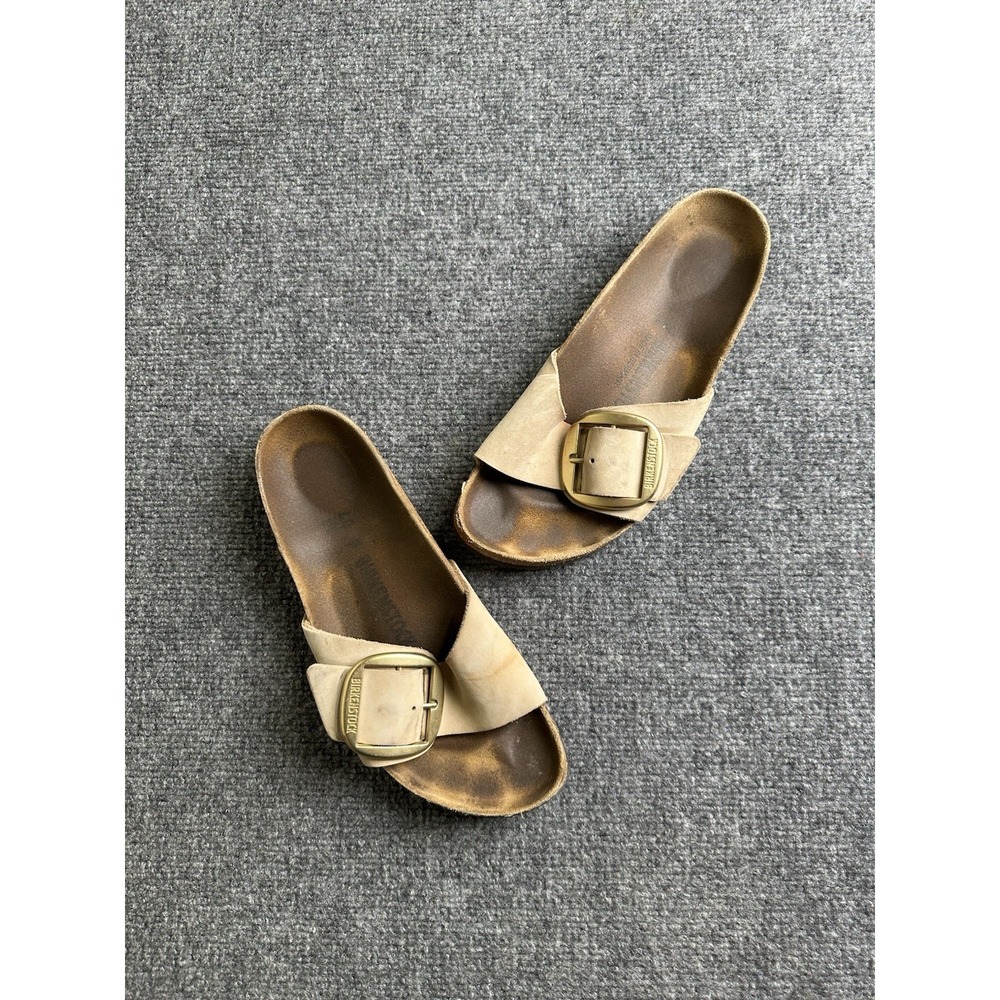 Womens Birkenstock Madrid Big Buckle Beige Leather Sandals, Size 9, EU40